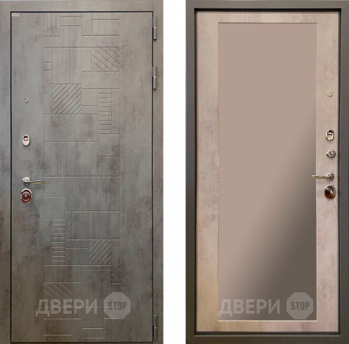 Входная металлическая Дверь Ратибор Тетрис 3К с зеркалом Бетон светлый в Коломне