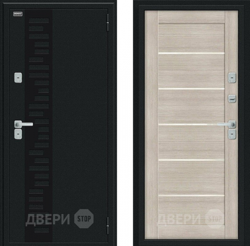Дверь Bravo Thermo Техно Декор Букле черное/Cappuccino Veralinga в Коломне