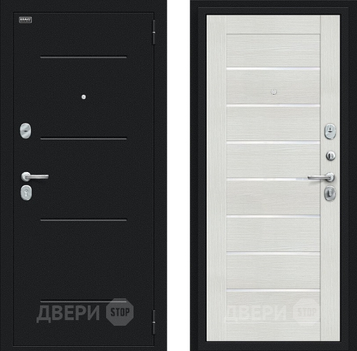 Входная металлическая Дверь Bravo Техно Букле черное/Bianco Veralinga в Коломне