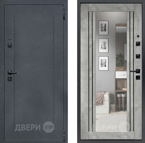 Входная металлическая Дверь Престиж Лофт с зеркалом Бетон светлый в Коломне