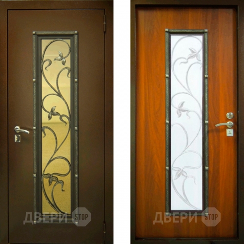 Заводские двери с ковкой и стеклом Лоза в Коломне