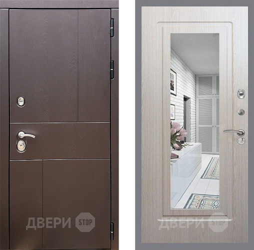 Входная металлическая Дверь Стоп УРБАН Зеркало ФЛ-120 Беленый дуб в Коломне