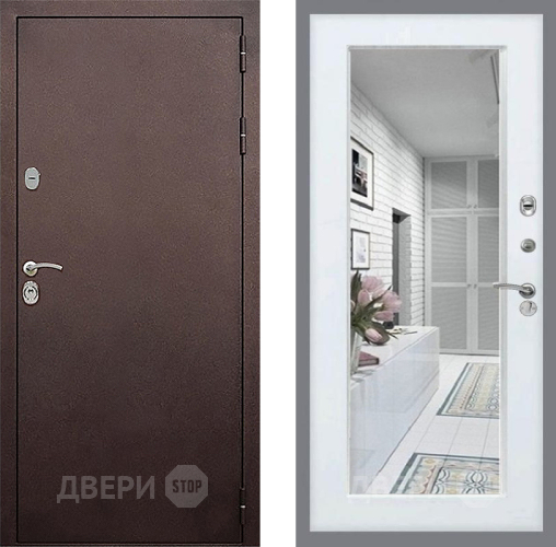 Дверь Стоп КЛАССИК Медь Зеркало Белый ясень в Коломне