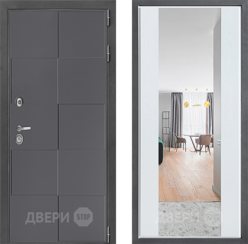 Входная металлическая Дверь Дверной континент ДК-3/606 ФЛЗ-1 Зеркало Белое дерево в Коломне