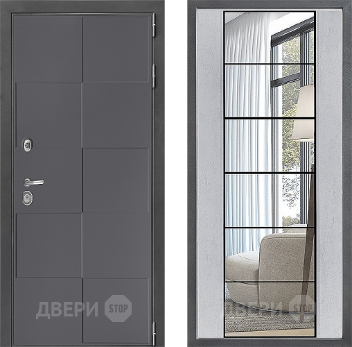 Входная металлическая Дверь Дверной континент ДК-3/606 ФЛЗ-2 Зеркало Бетон светлый в Коломне