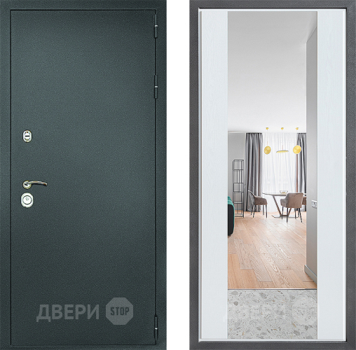 Входная металлическая Дверь Дверной континент Рубикон Серебро Дизайн ФЛЗ-1 Зеркало Белое дерево в Коломне