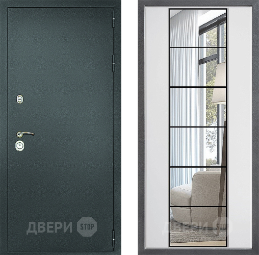 Входная металлическая Дверь Дверной континент Рубикон Серебро Дизайн ФЛЗ-2 Зеркало Белый софт в Коломне
