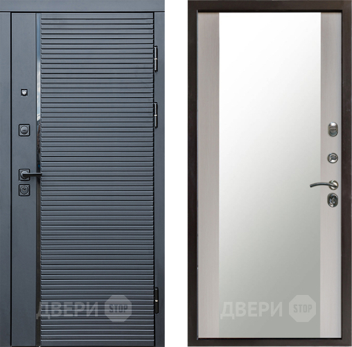 Входная металлическая Дверь Престиж Черная Линия Зеркало Лиственница белая в Коломне