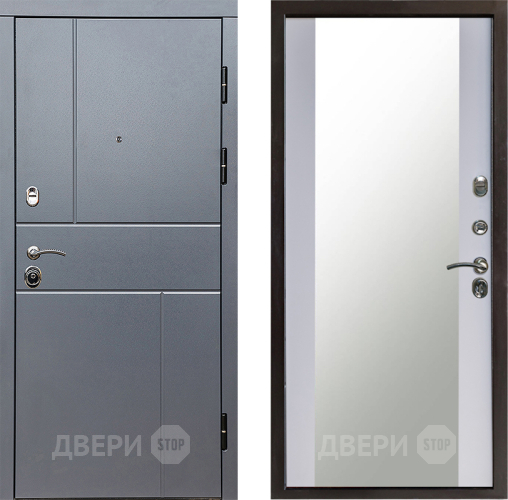Входная металлическая Дверь Престиж Горизонт Грэй Зеркало Белый софт в Коломне