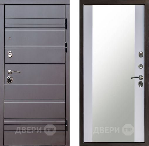 Входная металлическая Дверь Престиж Линия Браун Зеркало Белый софт в Коломне