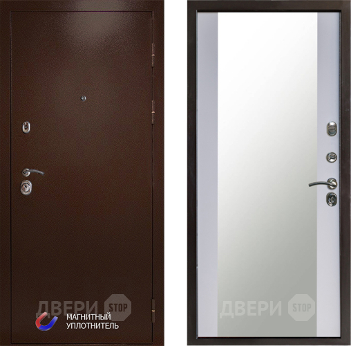 Входная металлическая Дверь Престиж Медь Зеркало Белый софт в Коломне