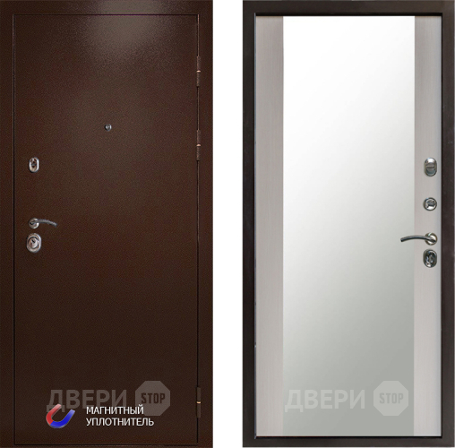 Входная металлическая Дверь Престиж Медь Зеркало Лиственница белая в Коломне