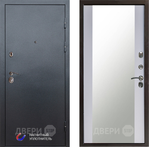 Входная металлическая Дверь Престиж Графит Зеркало Белый софт в Коломне