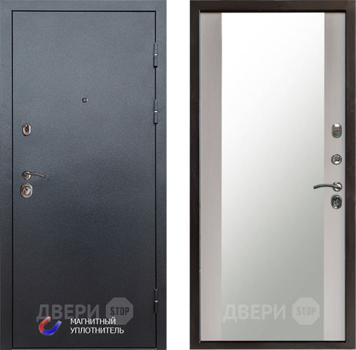 Входная металлическая Дверь Престиж Графит Зеркало Лиственница белая в Коломне
