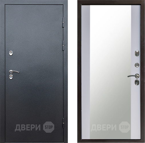 Входная металлическая Дверь Престиж TERMO с терморазрывом Снегирь Серебро Зеркало Белый софт в Коломне