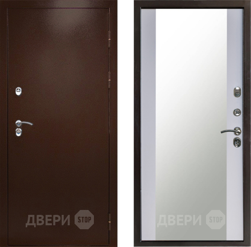 Входная металлическая Дверь Престиж TERMO с терморазрывом Снегирь Медь Зеркало Белый софт в Коломне