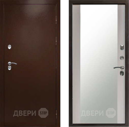 Входная металлическая Дверь Престиж TERMO с терморазрывом Снегирь Медь Зеркало Лиственница белая в Коломне