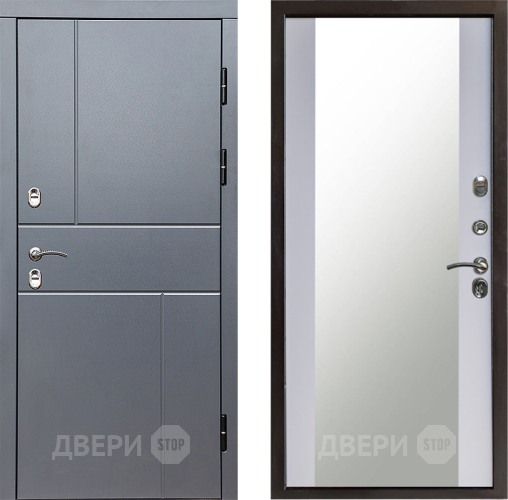Входная металлическая Дверь Престиж TERMO с терморазрывом Горизонт Грэй Зеркало Белый софт в Коломне