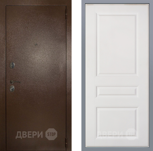 Дверь Заводские двери Эталон 3к антик медь Стокгольм Белый софт в Коломне