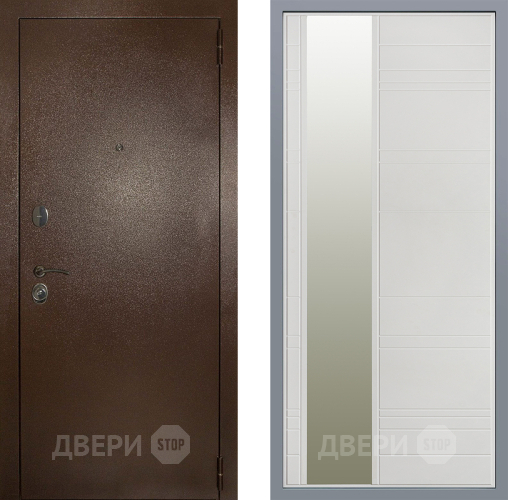 Дверь Заводские двери Эталон 3к антик медь Зеркало Лира Белый софт в Коломне