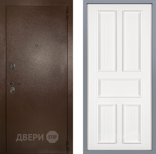 Дверь Заводские двери Эталон 3к антик медь Уругвай Белый софт в Коломне