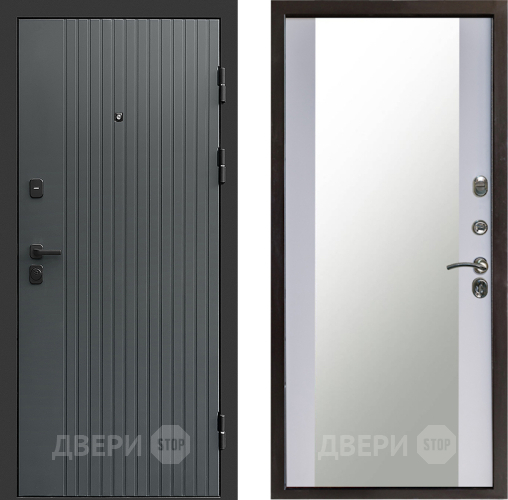 Входная металлическая Дверь Престиж Tvist Grey Зеркало Белый софт в Коломне