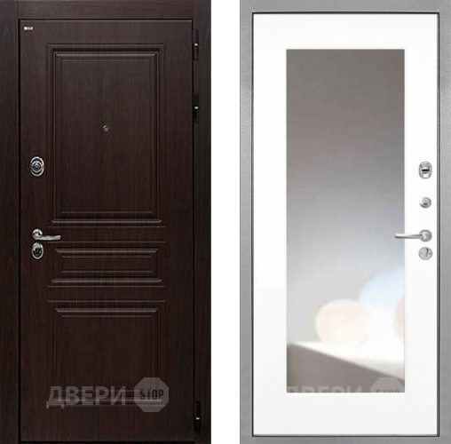 Входная металлическая Дверь Интекрон (INTECRON) Брайтон Тиковое Дерево ФЛЗ-120-М Зеркало Белый матовый в Коломне