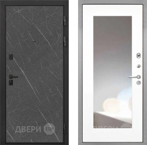 Входная металлическая Дверь Интекрон (INTECRON) Профит Black Гранит Лава Оникс ФЛЗ-120-М Зеркало Белый матовый в Коломне