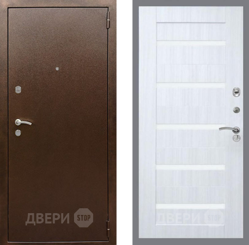 Входная металлическая Дверь Рекс (REX) 1А Медный Антик СБ-14 стекло белое Сандал белый в Коломне