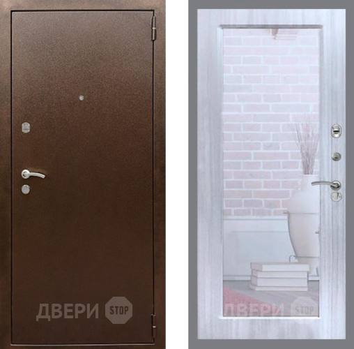 Входная металлическая Дверь Рекс (REX) 1А Медный Антик Зеркало Пастораль Сандал белый в Коломне