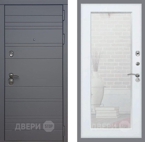 Входная металлическая Дверь Рекс (REX) 14 силк титан Зеркало Пастораль Белый ясень в Коломне
