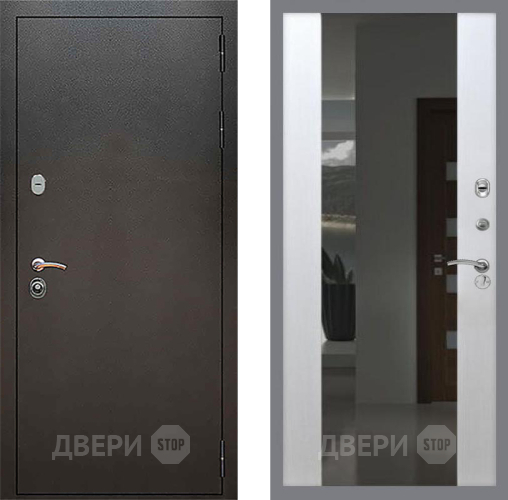 Входная металлическая Дверь Рекс (REX) 5 Серебро Антик СБ-16 с Зеркалом Лиственница беж в Коломне