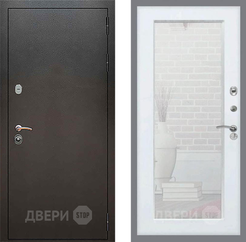 Входная металлическая Дверь Рекс (REX) 5 Серебро Антик Зеркало Пастораль Белый ясень в Коломне