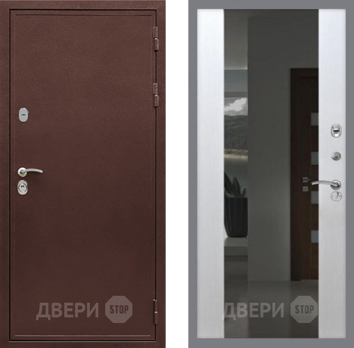 Входная металлическая Дверь Рекс (REX) 5 металл 3 мм СБ-16 Зеркало Белый ясень в Коломне